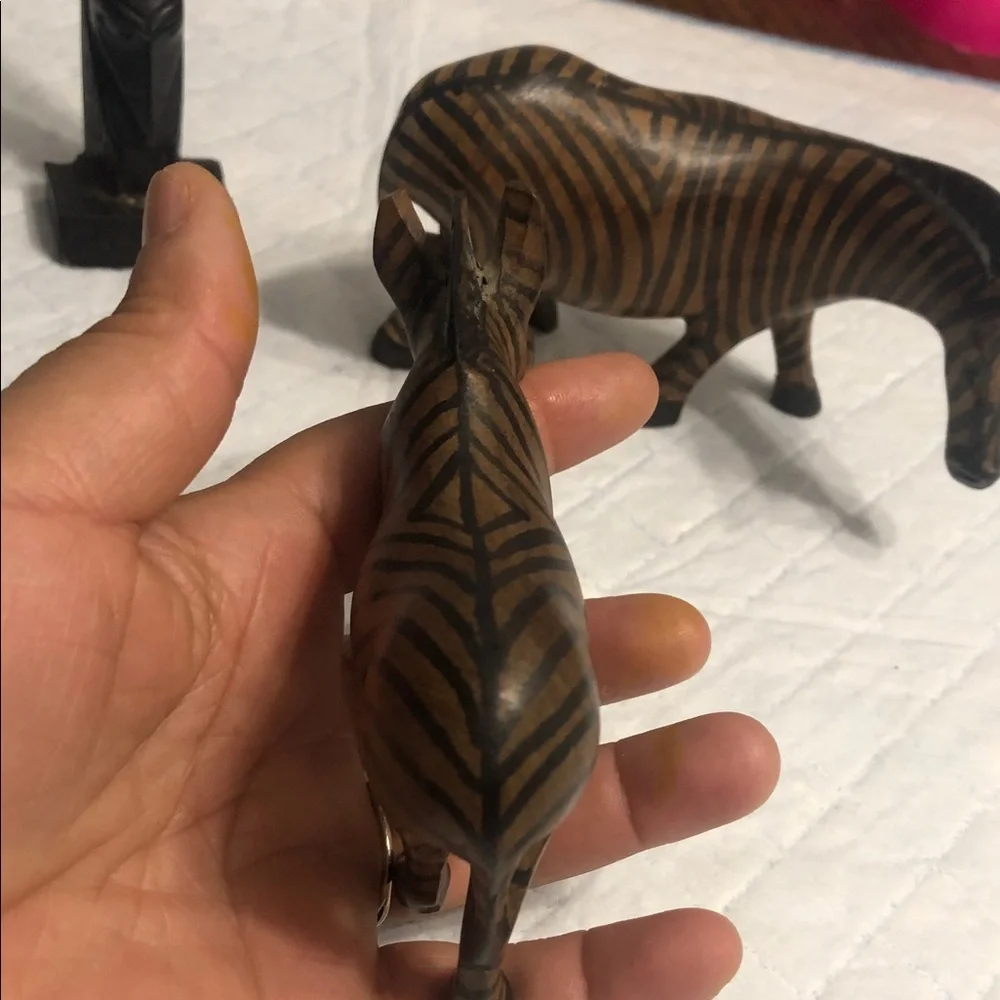 Vintage Brown and Black Striped Zebra Wood Figurines